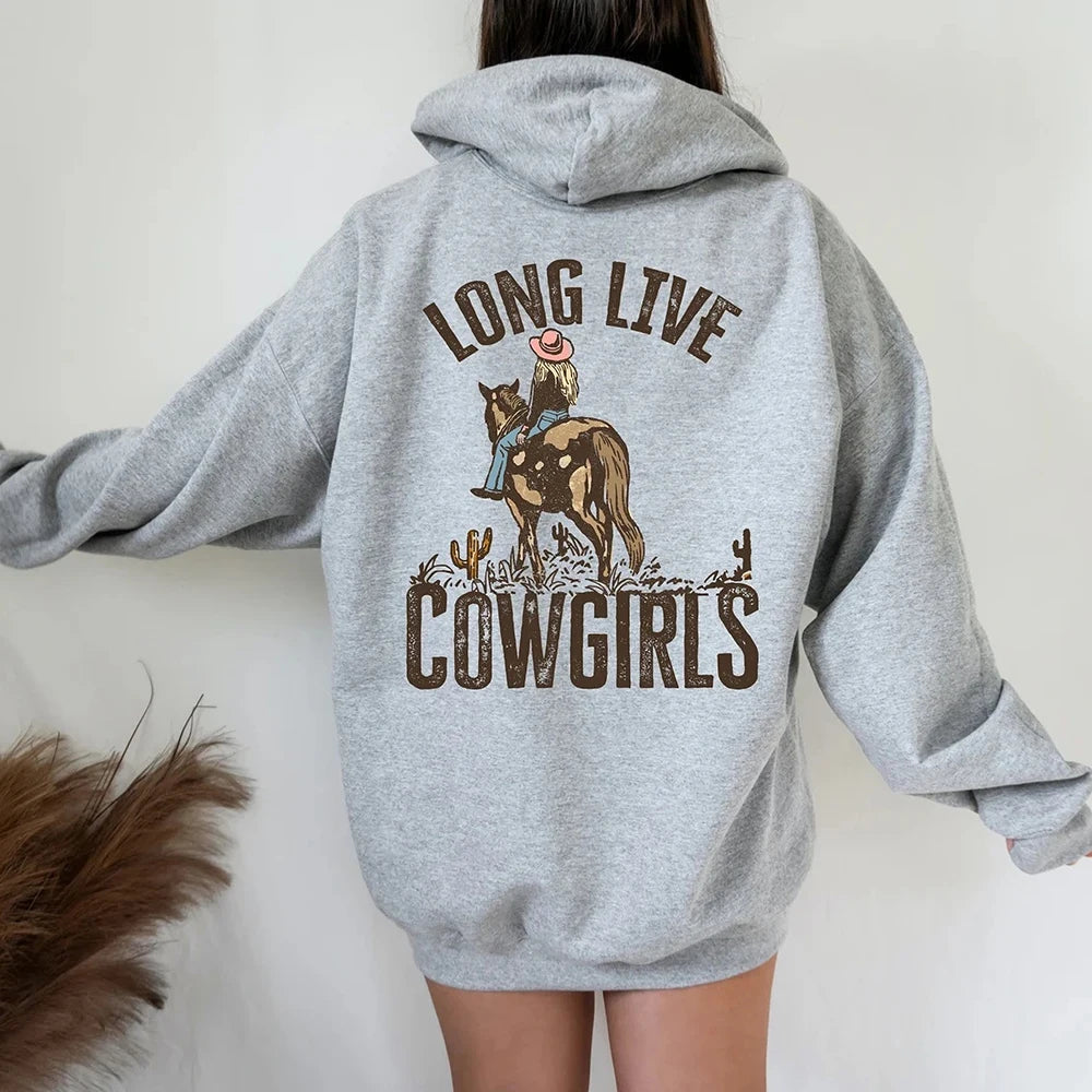 Long Live Cowgirls Hoodie Western Desert Hooded Sweatshirt Vintage Cactus Cowgirl Pullover Wild West Country Girl Trendy Hoodies